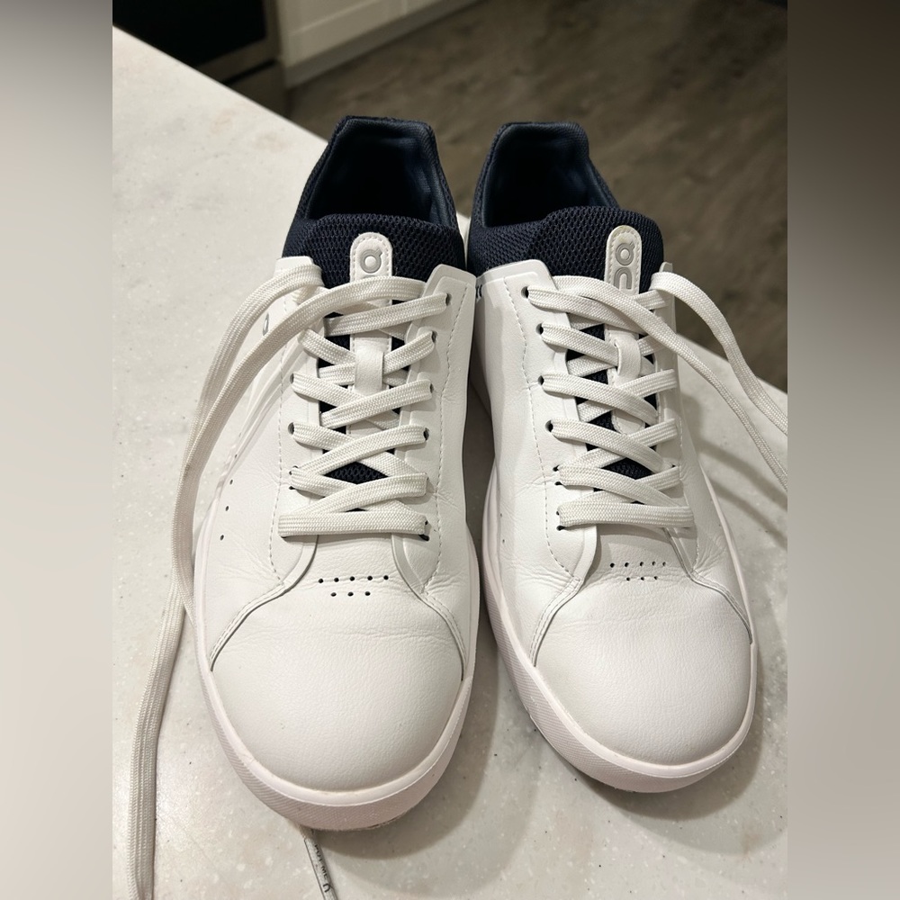 On Running White and Navy Athletic Shoes